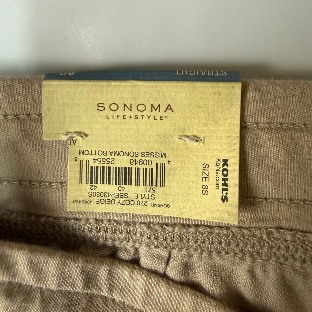 Sonoma Pants Women 8S Beige Linen Blend Straight Leg Mid Rise Drawstring NWT - Picture 6 of 15
